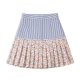 Blue & White Striped + Floral Print Pleated Mini Skirt