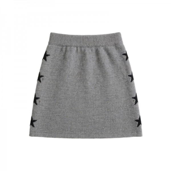 Gray Knit Mini Skirt with Black Star Pattern
